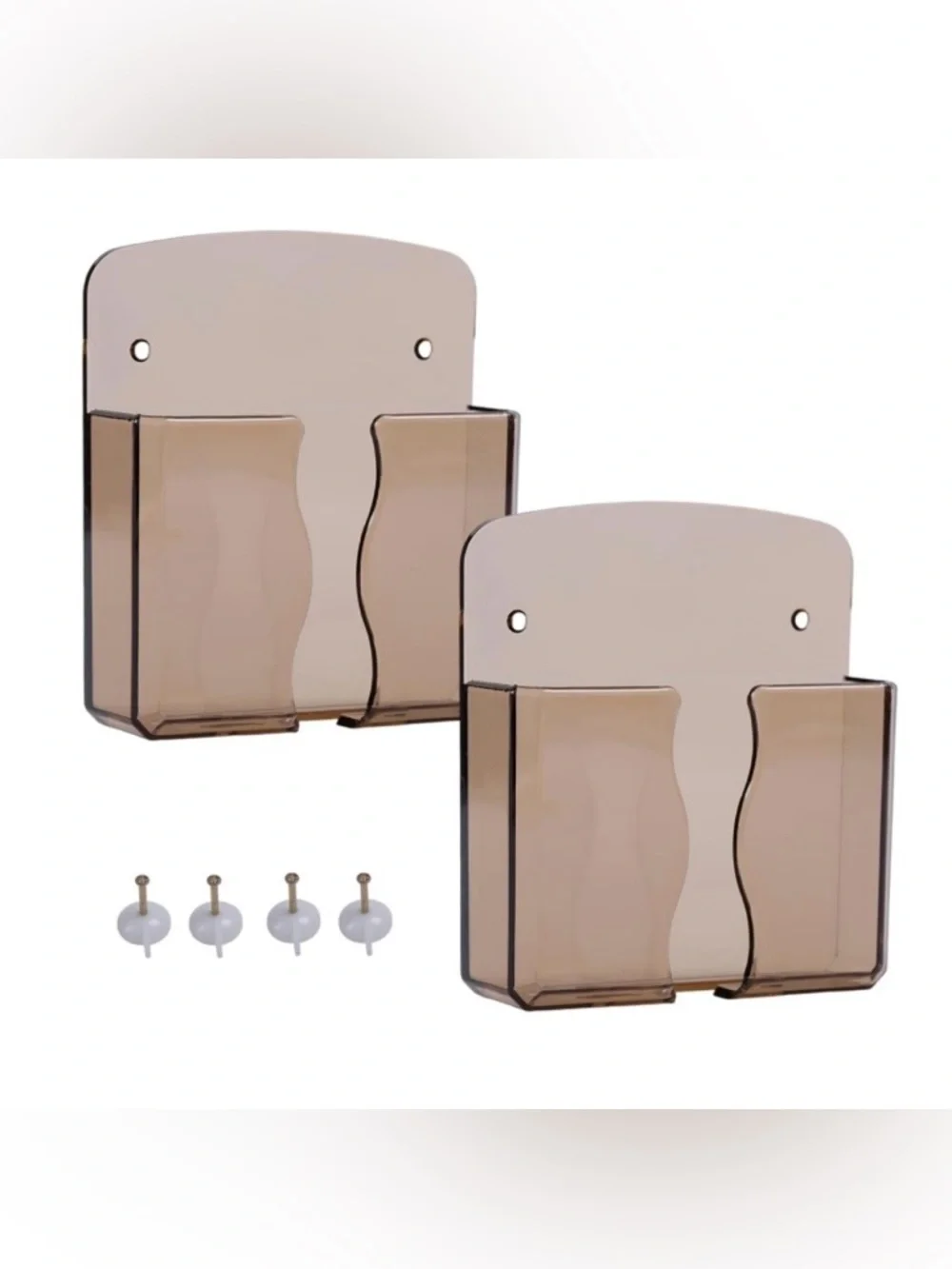 💞 New Set of 2 Smokey Brown Wall Mounted Cell Phone & Small Accessories Holders